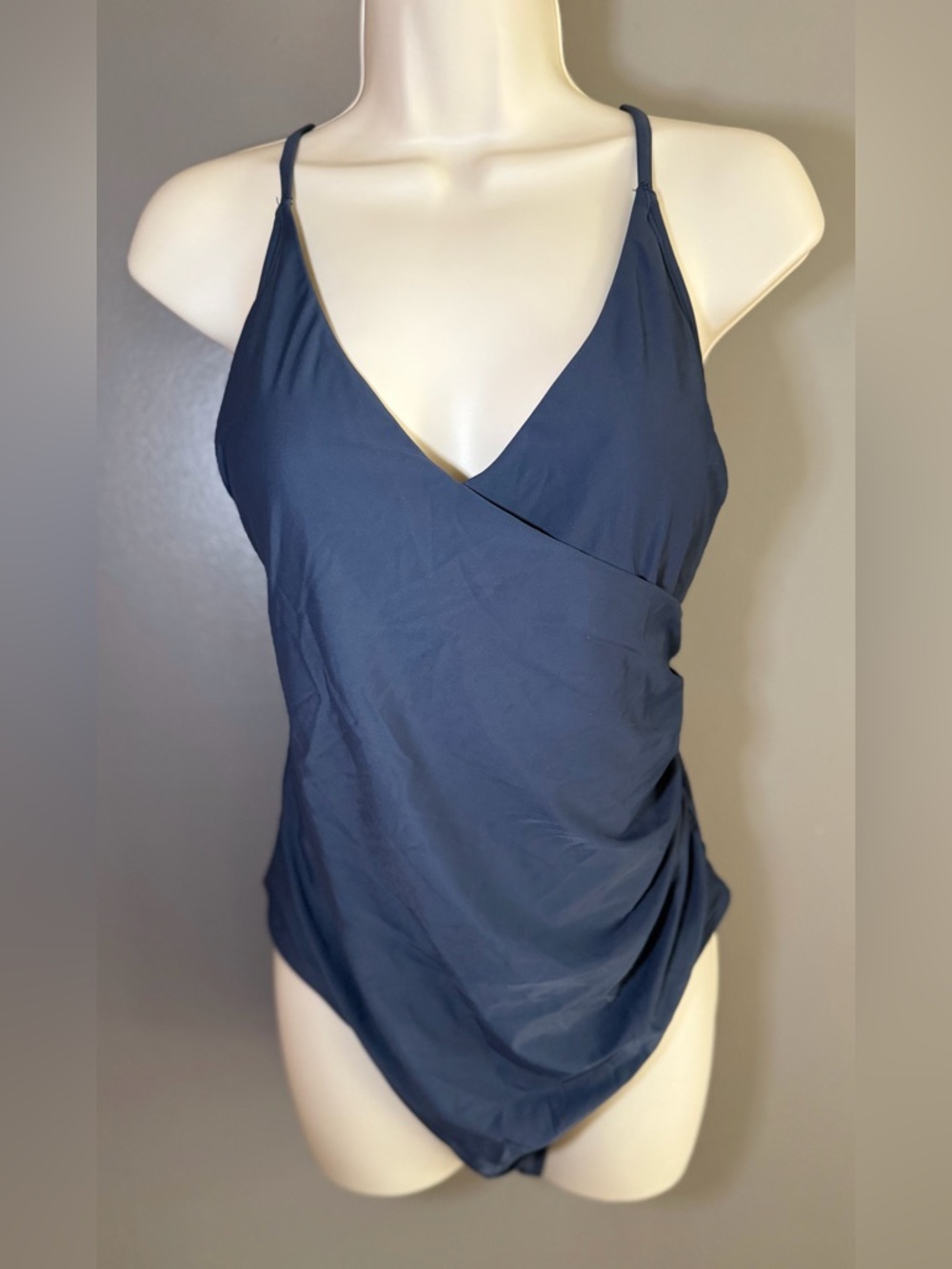 CUPSHE Blue Wrap One Piece Swimsuit XL NWT Lace Up Back Slimming Fit Flattering